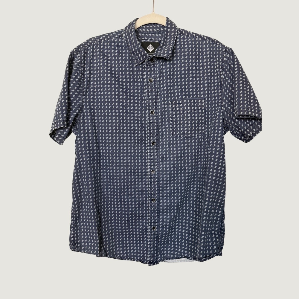 91PC Cotton On Mens Large Blue Paisley Short Sleeve Button Down Shirt Pocket‎